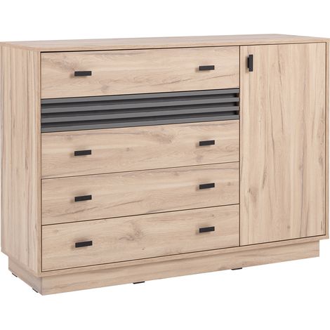 Wohnzimmer-Kommode 135 cm breit in Eiche Nb. mit 5 Schubladen, 1 Tür ANTIGUA-133 (1/5)