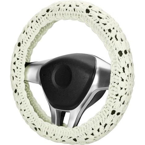 Set coprivolante all'uncinetto, grazioso coprivolante per auto in stile boho da 14-15 pollici, motivo a quadrati granny con girasoli fatto a mano, accessori per auto da donna (coprivolante) coprivolan (1/4)