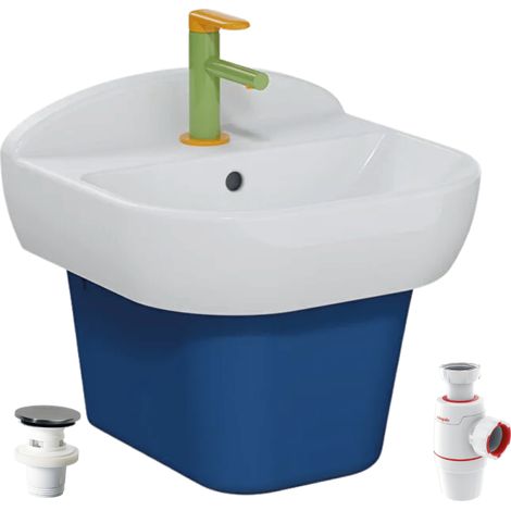 Lavabo pour enfant VitrA Sento Kids 45 cm + cache siphon bleu + Mitigeur lavabo Sento Kids + siphon et bonde WIRQUIN (1/5)