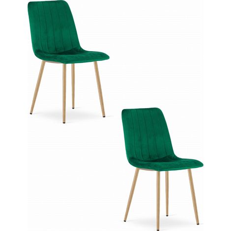 Set di 2 sedie LAVA in velluto verde smeraldo con gambe effetto legno (1/5)