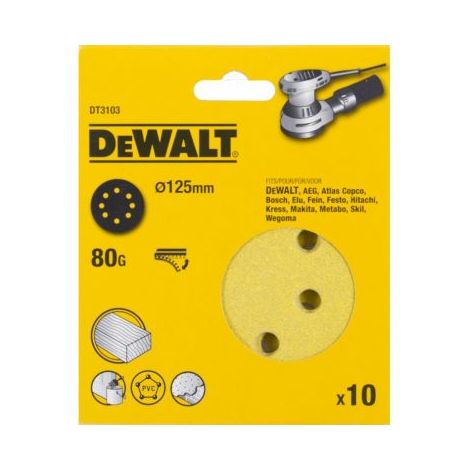 Disco de lijado excéntrico DEWALT - Ø125 mm grano 80 - Caja de 10 - DT3103