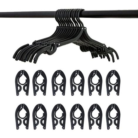 Lot de 12 cintres de voyage noirs - Cintres pliables et portables, accessoires de voyage, étendoir à linge pliable pour les voyages (1/5)