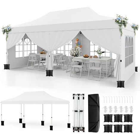 Tonnelle Pliante 3x6 Imperméable avec 6 Parois Amovibles, Barnum Pliant 3x6, Hauteur Réglable, Portes Zippées, Tente de Réception Anti-UV, Sac Transport, Montage sans Outil (1/5)