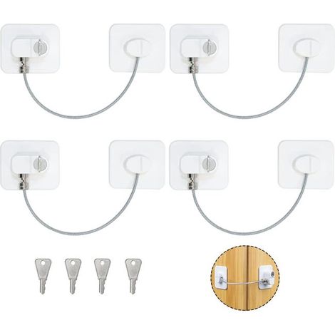 royaluxe - Lot de 4 Securite Fenetre Enfant, Blanc Securite Porte Enfant avec 4 Clés, Fenetre Securite Enfant Avec Adhésif Puissant pour Fenêtres Blocs Portes Ti
