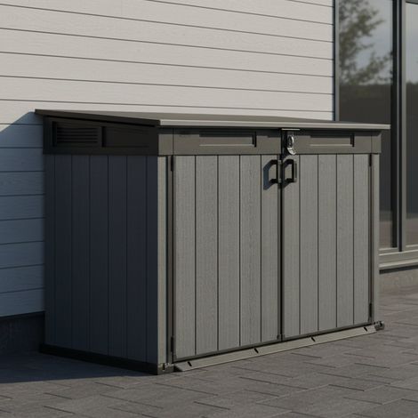Armario Exterior Litchfield: Mueble de Jardín, Cajones, 2 Estantes, Puertas Abatibles, 191x109x133h cm Gris (1/5)