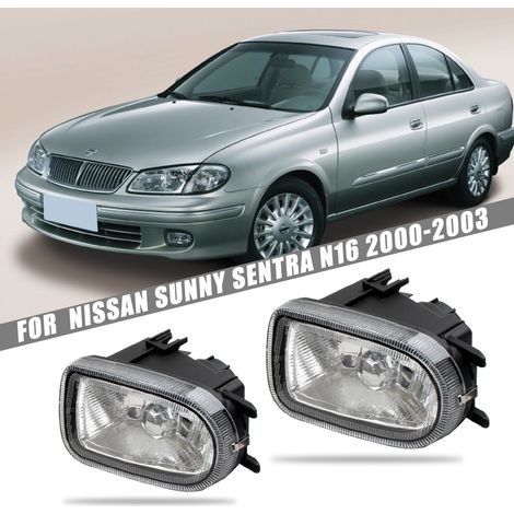 Paire Feux antibrouillard halogènes compatibles Nissan Sunny / Sentra N16 (2000-2003) 12V 55W 4000K, feux de jour intégrés, montage OEM Plug & Play (1/5)