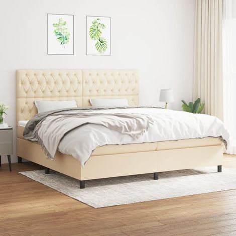 Lit à sommier tapissier avec matelas - Cadre De Lit Moderne: King Size - Lit Double - Crème 200x200 cm Tissu Chic-476546 (1/4)
