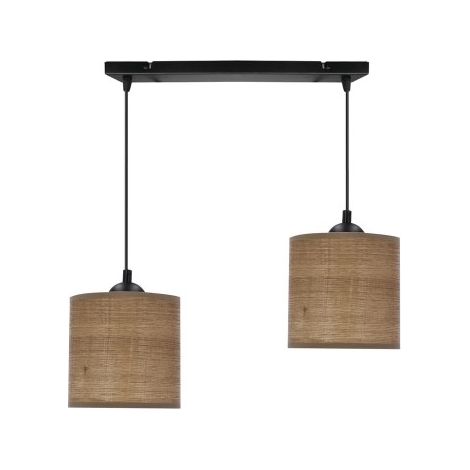 Suspension noire abat-jour noyer 2xE27 40W Candellux