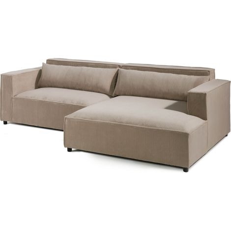 Ecksofa Ottomane rechts Cord Velours 266x150x80 beige FINNMassivmoebel24 GmbH