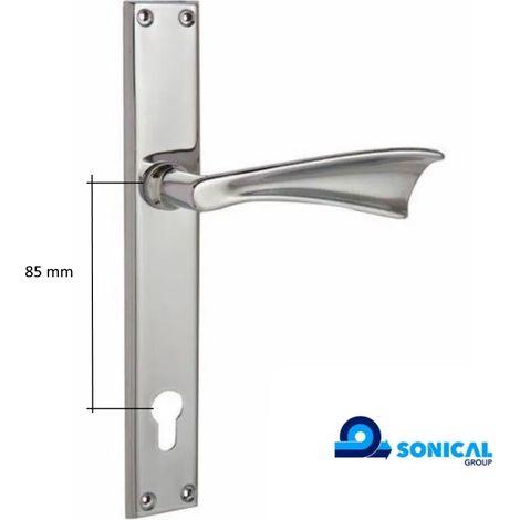 COPPIA MANIGLIE ZIRAL FARFALLA PLACCA 210X32 MM - QUADRO 8 MM - DISTANZA FORO YALE 85 MM CROMO