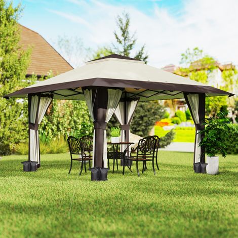 Padiglione da giardino 4 x 4 m, tenda da giardino con pareti in rete, protezione UPF50+, tenda per feste regolabile in altezza, beige
