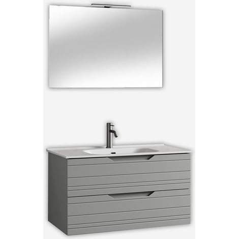 Mobile bagno sospeso con specchio e lavabo Solmira 100 - Grigio