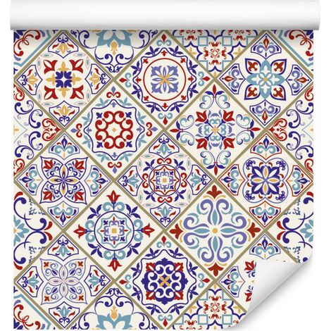 Papel pintado y mosaicos coloridos para salón y dormitorio, 50x1000 cm. (1/5)