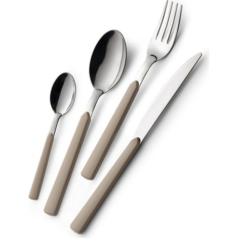 GLOUPIE Set 24 Posate Loft Sabbia Per 6 Persone in Acciaio Inox e Manico In ABS Made In Italy Lavabili In Lavastoviglie (1/5)