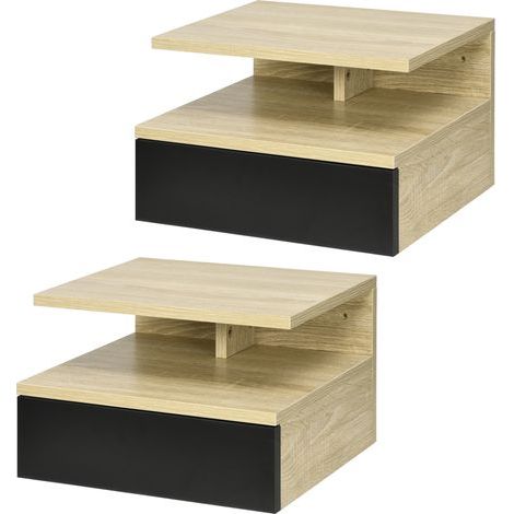 Set aus 2 wandmontierten Nachttischen – 2er-Set Nachttische – Schublade. Nische. Tischplatte: Schwarze Eiche. (1/5)