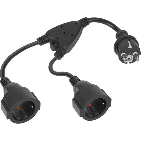 Rallonge d'alimentation avec 2 Prises,Rallonge électrique 2 en 1,câble d'extension de Contact de Protection,Adaptateur de 2 Prises avec sécurité Enfants,16A / 250V pour à la Maison, Bureau,Noir (1/5)
