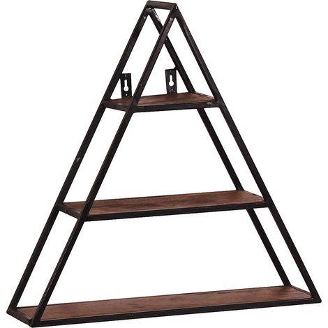 Etagère murale triangulaire industrielle en bois de manguier massif Pamela (1/3)