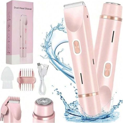 Rasoir électrique femme 2 en 1 étanche IPX7, tête double pour bikini & visage, rechargeable, sans fil, batterie longue durée (1/5)