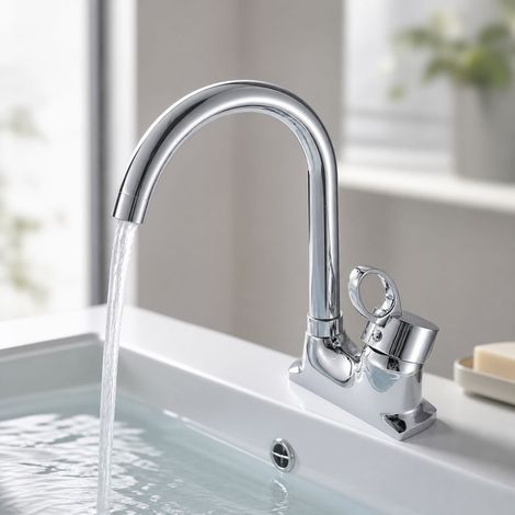 Mitigeur évier double trou bec haut, corps alliage poignées ABS, entraxe 100mm hauteur 240mm pour salle de bain et cuisine (1/5)