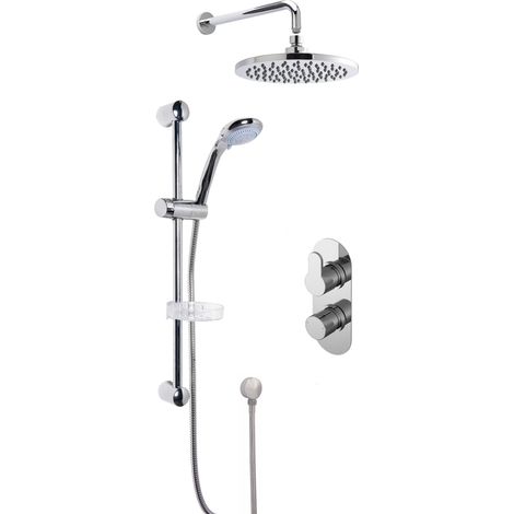 Pride Concealed Round Twin Valve with Multi Function Slide Rail Kit, Arm & Head Shower Bundle - Chrome - Balterley
