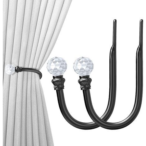 Black curtain tiebacks, 2 pieces, curtain tiebacks, wall-mounted curtain hooks for curtains (1/4)