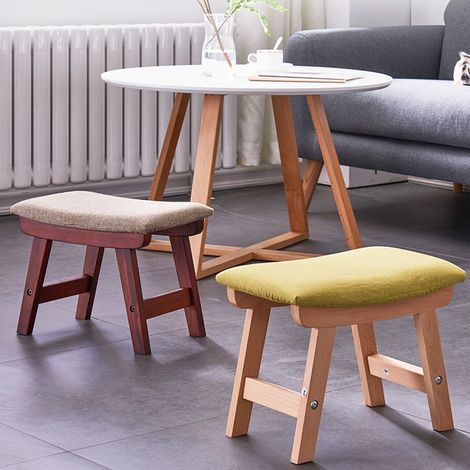 tabouret bas simple en bois massif et tissu (1/5)