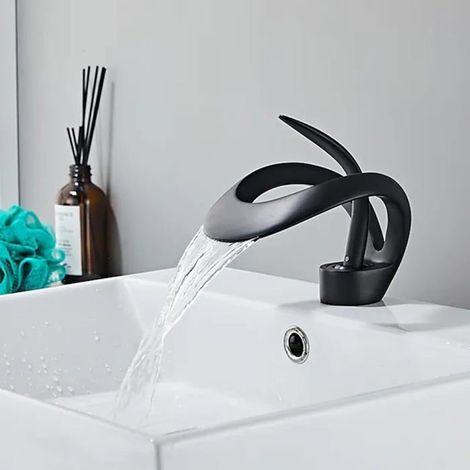 Mitigeur de lavabo à sortie cascade – Valve céramique – Économie d'eau 30 % – Robinetterie salle de bain (1/5)