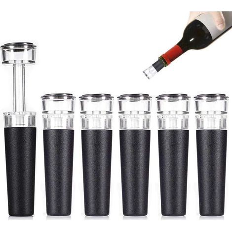 Bouchons de vin, lot de 6 bouchons sous vide, bouchons réutilisables avec pompe à vide intégrée, étanches, en silicone, pour bouteilles de vin. (1/4)
