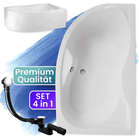 Badewanne Eckbadewanne 170x110 Rechts mit AcrylSchürze, Ablaufgarnitur & Füßen GRATIS - Komplettset 4in1 Original Acryl Wanne Siphon - BADLAND DORA (1/5)