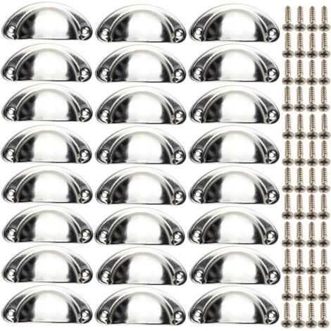 QORVA-Lot de 24 boutons de porte rétro en métal, poignées de tiroir, poignées de meubles, décoration de tiroir en fer (argent)