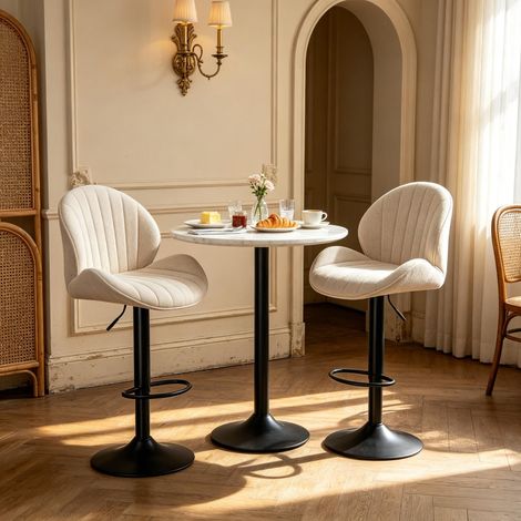 Ensemble de 2 tabourets de bar en forme de coquillage avec dossier, réglage en hauteur, repose-pieds et structure en acier (uniquement avec 2 tabourets de bar) (1/5)