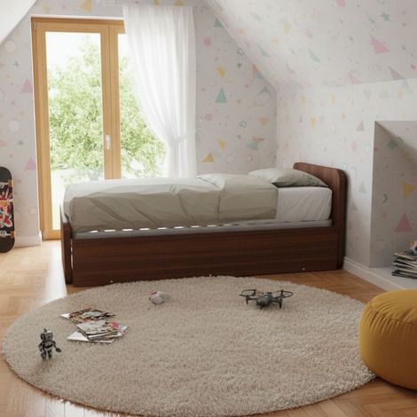 Letto singolo con letto estraibile, trasformabile in matrimoniale. Testate personalizzabili, reti in acciaio e doghe in faggio - Noce canaletto