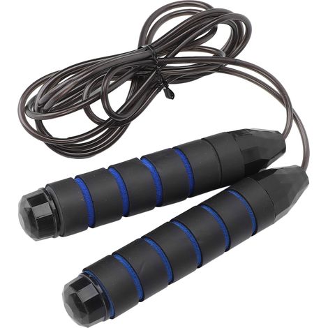 Corde à sauter réglable avec roulements en acier pour entraînement d'endurance, fitness et musculation (bleue) (1/5)
