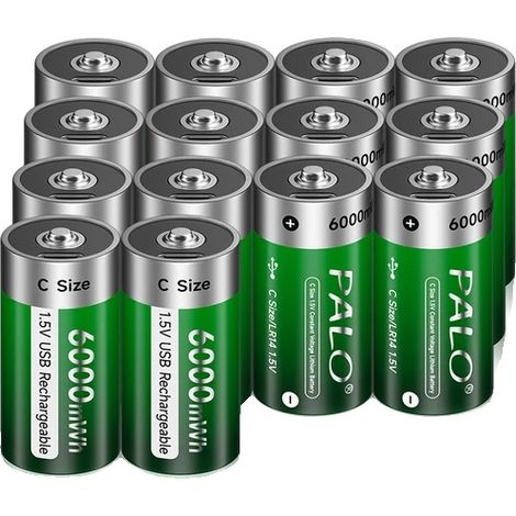 Batería recargable, capacidad de 6000 mWh, tiempo de carga rápido, 14 unidades, tamaño C (1/2)