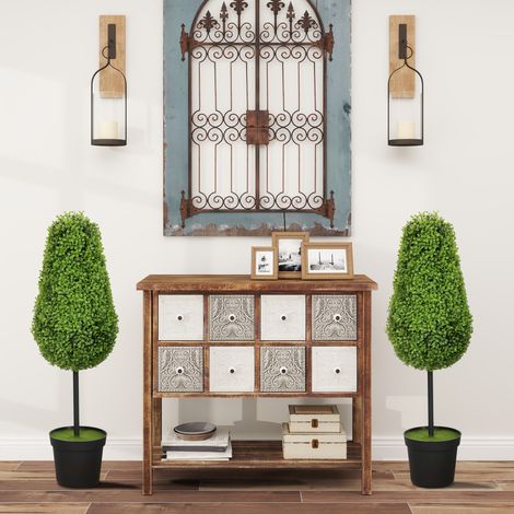 2er Set Künstliche Buchsbaum 90cm Kunstpflanze in Tränenform, Plastik Künstliche Pflanzen im Topf Moderne Dekoration