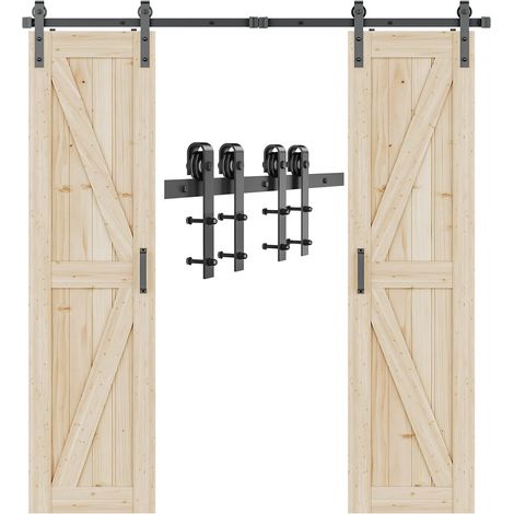 Kit de ferrures pour porte coulissante double 244 cm Système de porte coulissante pour chambre à coucher, granges, garages (1/5)