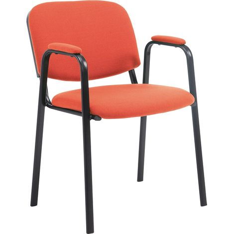 Sedia visitatore con braccioli integrati attesa in tessuto rosso, base a 4 gambe in metallo nero 100003385
