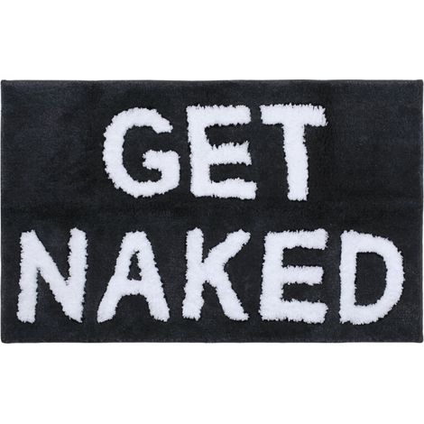 Tapis de bain Get Naked en microfibre, mignon et lavable en machine, noir, 51 x 81 cm