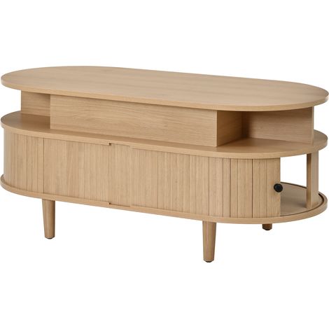 Mesa baja elevable 105x50x60,5 cm de Melaminado natural, con almacenaje para salón y trabajo FloraGrace (1/5)