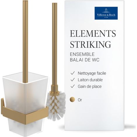 Ensemble brosse WC Elements, porte-brosse WC pour montage mural, ensemble brosse WC avec réservoir en verre satiné, angulaire, doré brossé (1/5)