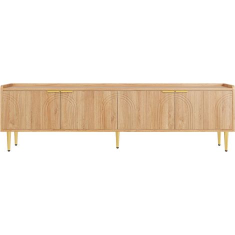 Meuble tv 170 l x 35 b x 47.5 h(cm) meuble bas porte texturée poignées dorées pieds dorés (1/5)