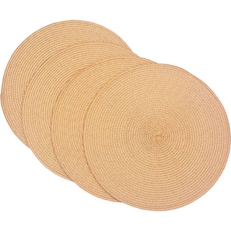Lot de 4 sets de table en plastique tissés ronds, 38 cm, style chic et pratique, kaki'Kaki'Kaki'- (1/3)