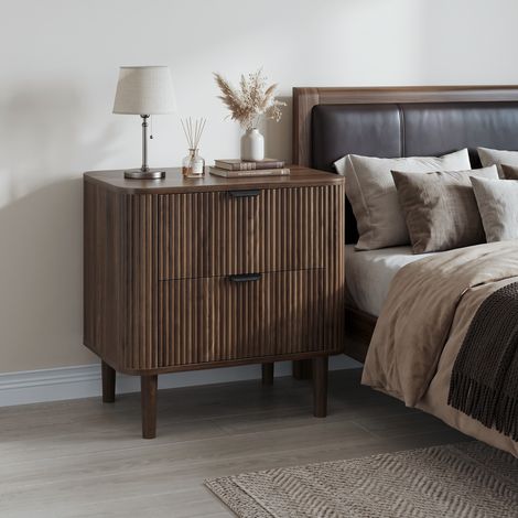 Comodino 57x40x57 cm in MDF color noce, 2 cassetti per camera da letto – MEUBLIV (1/5)