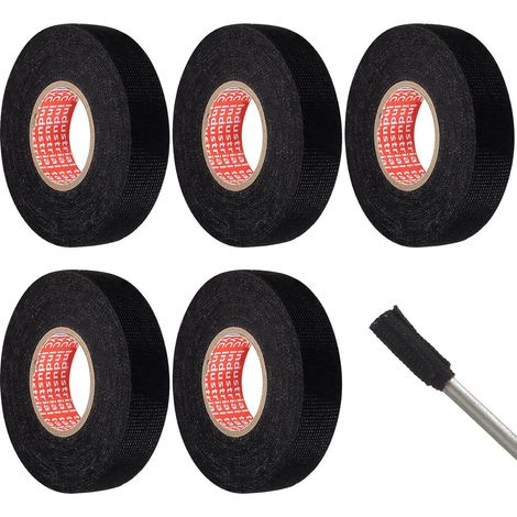 Rouleaux de Ruban en Tissu Auto-Adhésif Noir, 19mm x 15m, Ruban pour Faisceau Électrique Auto, Ruban de Protection Câble, Ruban Armé pour Électricité Auto Moto (Noir) (1/5)