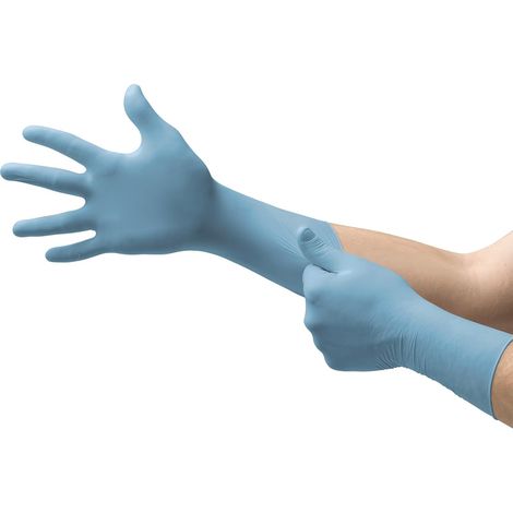 Gants Jetables en Nitrile, Non Poudrés, Haute Protection Chimique et Mécanique, Contact Alimentaire, Sécurité Industrielle, Sans Latex, Bleu, Taille L (100 Gants) (1/5)