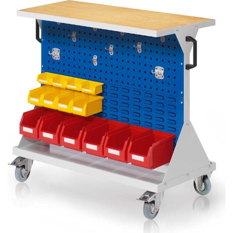 Kappes RasterMobil® Größe 2 - 1000x930x500mm - 2x Lochplatte 2x Schlitzplatte - Auflageboden aus Stahlblech inkl. Multiplexwerkbankplatte - enzianblau