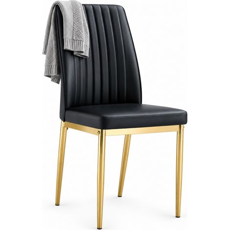 Set di 4 sedie da pranzo nere in similpelle con gambe metalliche dorate (1/5)