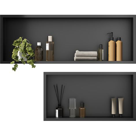 ELEGANT Shower Caddies 304 Stainless Steel Shower Niche, Wall-Inserted Niche, Black Sealed Waterproof Rust-Resistant Modern Design, Shower Niche Two-piece Set(ENF60+ENF90) (1/5)