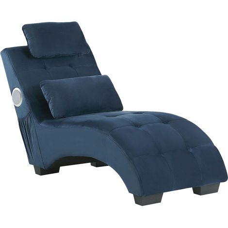 Chaise Longue SIMORRE Velvet Dark Blue with Built-In Bluetooth Speaker