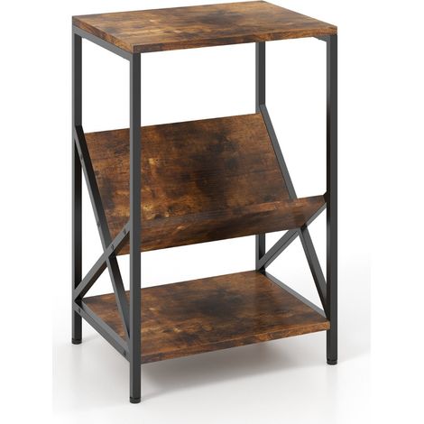 Mesa auxiliar de 3 niveles 40 x 30 x 61 cm con estante abierto diseño industrial madera de ingeniería marrón rústica 200013873